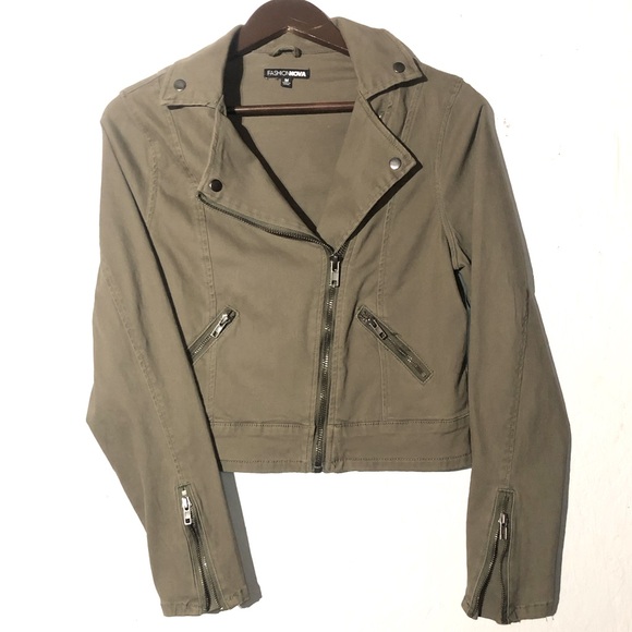 Fashion Nova army green moto jacket size medium - Picture 1 of 5